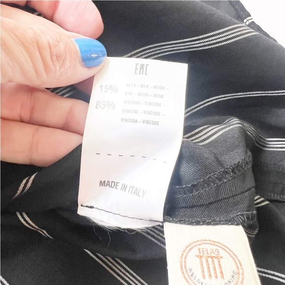 TELA 9 Blouse Shirt Top Black White Stripe Medium Italy Silk Blend - Picture 6 of 6